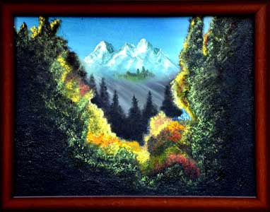 Mountains through vally<br>
      (Oil On Canvas 14*18)
